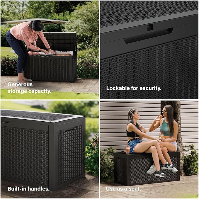 270 Gallon Outdoor Storage Box Patio Deck Box Waterproof, Resin Lockable Outside Large Storage Bin for Pool Cushion Furniture, Garden Tools UV-Resistant, Black