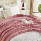 Carriediosa Chunky Knit Throw Blanket 60" X 80" Twin, 100% Hand Made Large Chenille Loop Yarn Soft Fluffy Throws for Couch Sofa Bed, Big Crochet Cozy Heavy Thick Cable Woven Blanket, Mauve