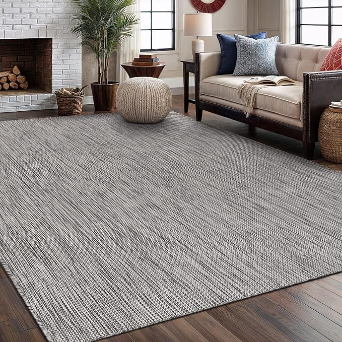 Washable Indoor Outdoor Rug 8x10 Weather Resistant Area Rugs Modern Solid for Porch Deck Balcony Backyard Patio Outside Carpet (8 X 10 Silver Grey)