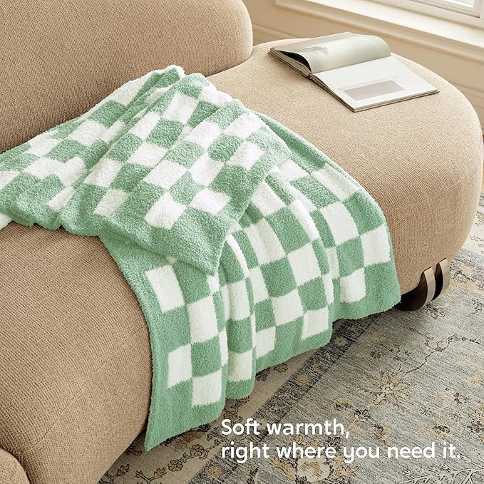 Joiedomi Throw Blanket for Couch, Sage Green Checkered Knitted Blankets Gifts for Women Mom Girls, Cozy Cute Soft Throw Home Room Decor Aesthetic Women Mothers Birthday Gifts 50x60 Inches