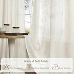 LAMIT Short Linen Sheer Curtains 54 inch Length for Windows, Cream Ivory Light Filtering Panels Bronze Grommet Boho Neutral Drapes for Bedroom/Bathroom/Cafe, 34 x 54 Inch, 2 Panels