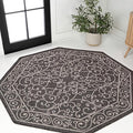 JONATHAN Y Vintage Filigree Indoor Outdoor Octagon Area Rug 8 Ft Black/Gray, Charleston Textured Weave for Backyard, Patio, Porch, Easy-Cleaning, High Traffic, Pet-Friendly Non-Shedding SMB106G-8TGN