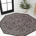 JONATHAN Y Vintage Filigree Indoor Outdoor Octagon Area Rug 5 Ft Black/Gray, Charleston Textured Weave for Backyard, Patio, Porch, Easy-Cleaning, High Traffic, Pet-Friendly, Non-Shedding SMB106G-5TGN