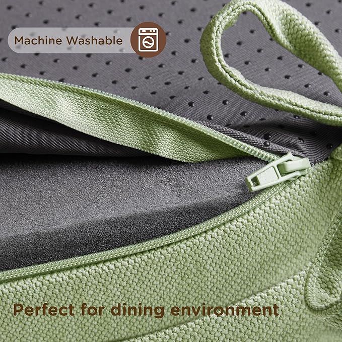 Codi Dining Chair Cushions 2 Pack, Thick Chairs Pads for Indoor Kitchen Room - Washable, Non-Slip Memory Foam Seat Cushion with Ties, 16.5"x16.5"x 3.5", Set of 2, Sage