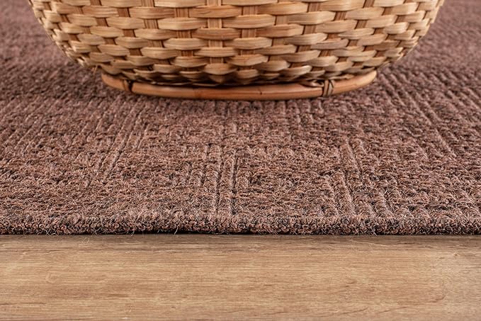 CAMILSON Easy Jute Rug 10x14, Indoor Outdoor Brown Color Fiber Area Rugs for Living Room Patio and Kitchen Rug, Solid Boho Woven Design, Easy-Cleaning, Washable Outside Carpet Alfombras (10 x 14)