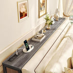 SUPERJARE 70 Inch Console Table with Outlet, Sofa Table with Charging Station, Narrow Entryway Hallway Table, Behind Couch Table, for Living Room, Charcoal Gray