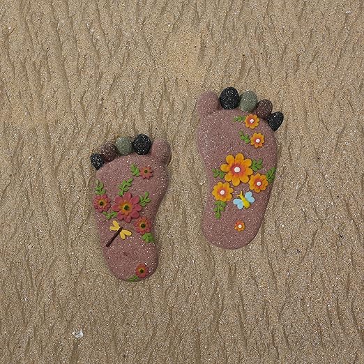 Stepping Stones - Light Brown Resin Footprint Shaped Set of 2 for Patio, Deck, Garden or Sidewalk