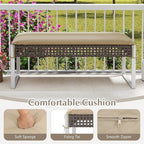 Tangkulka Outdoor Ottoman, Patio Rattan Heavy Duty Wicker Footrest with Soft Cushion & Metal Frame, Extra Seating, for Porch, Backyard, Lawn and Poolside (2)