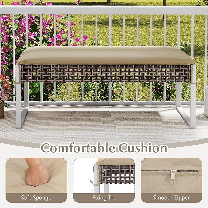 Tangkulka Outdoor Ottoman, Patio Rattan Heavy Duty Wicker Footrest with Soft Cushion & Metal Frame, Extra Seating, for Porch, Backyard, Lawn and Poolside (2)