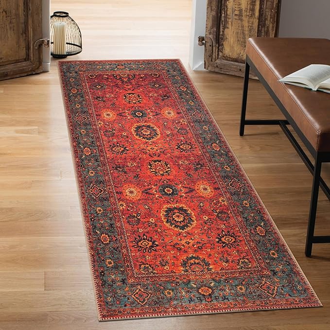 Keen Home Design 2x12 Rug - Machine Washable Runner with Non-Slip Backing, Ideal for Hallway, Entryway, Kitchen, Laundry Room - Vintage, Easy Clean, Durable, Low Pile Rug - (2'6" x 12')