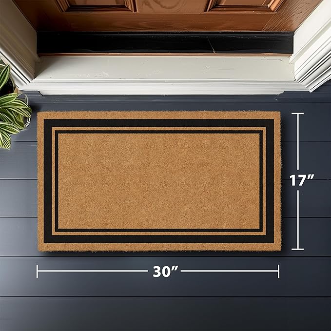 Barnyard Designs Natural Coco Coir Heavy Duty Backing Doormat - Large Cute Non-Slip Front Door Welcome Mat for Outside Entrance or Porch Entry, Brown (17x30, Border)