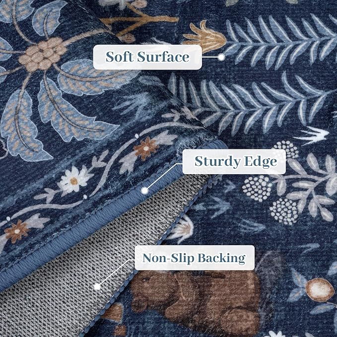 OJIA Jungle Print Blue 5x7 Rugs for Living Room, Soft Ultra-Thin Washable Area Rugs for Bedroom Non-Slip Modern Entryway Rug Non Shedding Indoor Carpet Kids Rugs for Playroom Nursery Classroom