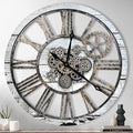 The B-Style Large Real Moving Gears Wall Clock 30 inch Rustic Retro Industrial Farmhouse Wood Clock Oversized Decorative Vintage Wall Clocks for Living Room (Gray White, 30 Inch/76CM)