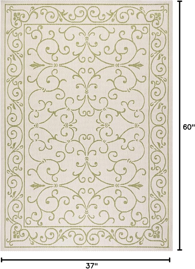 JONATHAN Y Vintage Filigree Indoor Outdoor Area Rug 3X5 Cream/Green, Charleston Textured Weave for Backyard, Patio, Porch, Easy-Cleaning, High Traffic, Pet-Friendly, Non-Shedding (SMB106I-3)