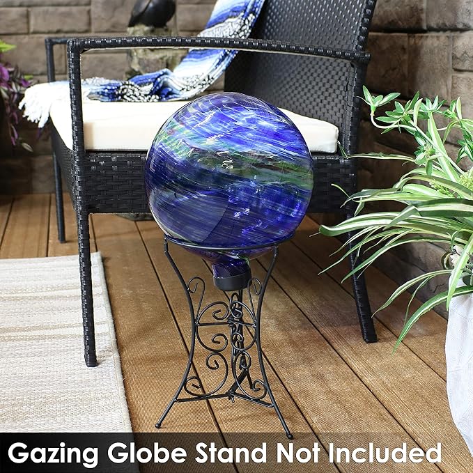 Sunnydaze 10-Inch Gazing Ball for Garden - Glass Gazing Globe for Outside - Garden Orb Yard Decor - Northern Lights
