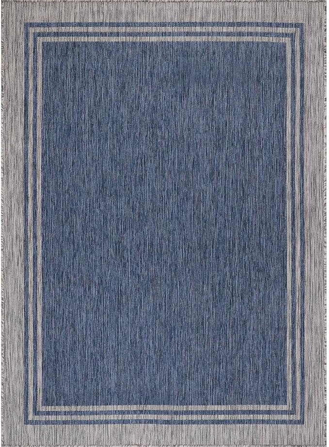 Bordered Outdoor Rug 10x14 Washable Outside Carpet for Indoor Patio Porch Waterproof Easy Cleaning Non Shedding Area Rugs Navy 10 x 14