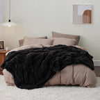 Bedsure GentleSoft Fluffy Black Blankets Queen Size for Bed, Thick Sherpa Faux Fur Fleece Fuzzy Plush Winter Warm Soft Full Queen Blankets, Bedroom Decor Black Gifts Cozy Gifts for Women Men, 90x90