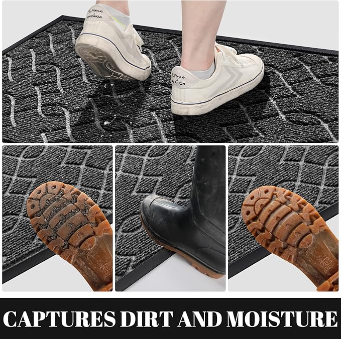 Yimobra Front Door Mat Outdoor Indoor 36x24, All-Season, All-Weather, Heavy Duty Welcome Door Mats Outside Entrance, Non Slip Porch Patio Entrance Mat, Black Gray