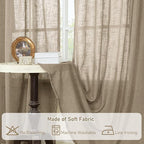 LAMIT Taupe Linen Curtains 72 Inch Length for Bedroom Living Room, Linen Textured Window Drapes Semi Sheer Light Filtering Bronze Grommet Burlap Look Farmhouse Country Decor, 2 Panels, 52 x 72 Inch