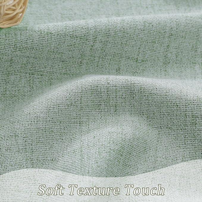 RAIN CITY Light Green Linen Blackout Curtains 63 Inch Long for Living Room,2 Panels Pinch Pleated Drape with Hooks Back Tab Boho Decor, Textured Full Black Out Curtains for Bedroom 50 x 63