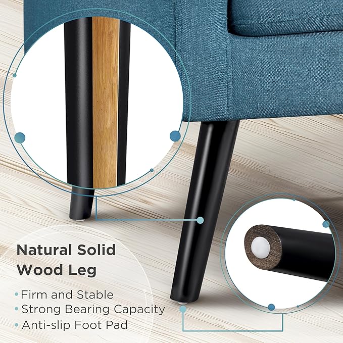 Yaheetech Mid-Century Accent Chairs, Modern Upholstered Living Room Chair, Cozy Armchair Button Tufted Back and Wood Legs for Bedroom/Office/Cafe, Set of 2, Navy Blue