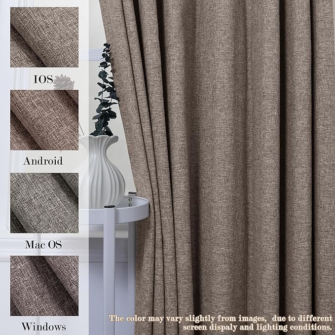 Room Divider Curtains Screen Partitions, Linen Look 100% Blackout Drapery 108 Inches Long, 100" Wide Pinch Pleated Window Drapes, Privacy Protecting, Light Blocking, (1 PC, Light Coffee)