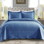 MarCielo 3-Piece 100% Cotton Oversized Bedspread Lightweight Quilt Coverlet Embroidery Farmhouse Bedding Set (TG Midtone Blue, Oversized Queen (100"x106"))