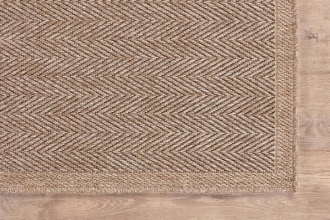 CAMILSON Easy Jute Rug 10x14, Indoor Outdoor Natural Color Fiber Area Rugs for Living Room Patio and Kitchen Rug Herringbone Woven Design Easy-Cleaning Washable Outside Carpet Alfombras 10 x 14
