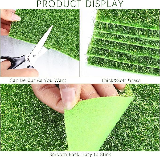 Elcoho 18 Pieces Fake Grass for Crafts Fairy Garden 6 x 6 Inches Artificial Garden Grass for Miniature Ornament Dollhouse DIY Decoration