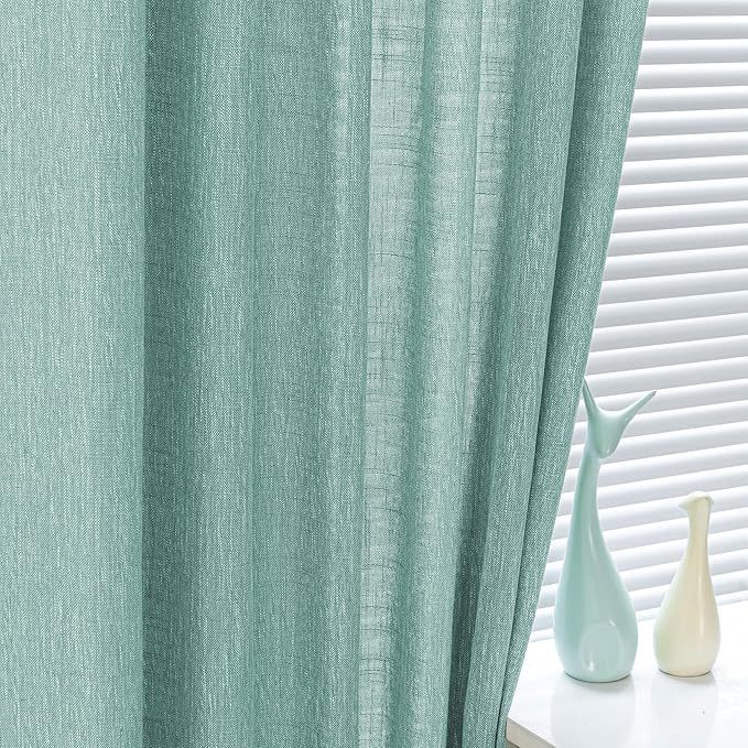 MYSKY HOME Sheer Curtains 63 Inch Length for Bedroom, Window Curtain Panels Light Filtering Privacy Protect Drapes Set, Boho Farmhouse Style Texture Soft Touch, 50" x 63", Turquoise, 2 Panels