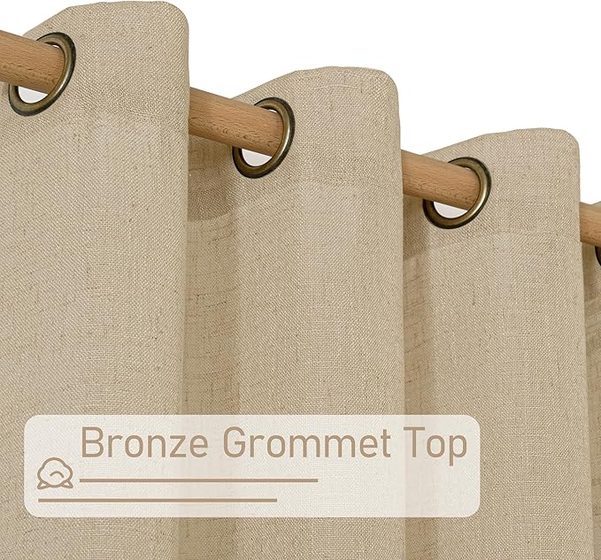 LAMIT Linen Curtains for Living Room Bedroom, 84 inch Curtains Light Filtering Boho Semi Sheer Window Burlap Drapes with Bronze Grommet for Room Decor, 52 X 84 Inch, 2 Panels Set, Brown