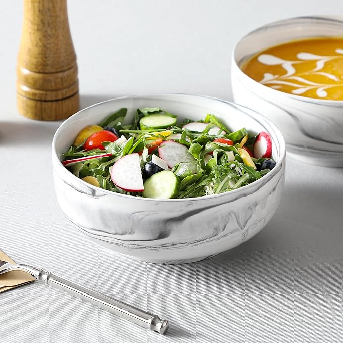MALACASA Large Soup Bowls Set, 44 OZ (7") Salad Bowls Cereal Bowls Set of 2,Marble Grey Ceramic Bowls for Kitchen, Dishwasher & Microwave Safe, Series REGULAR