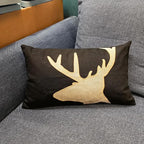 Lumbar Pillow Covers 12x20 Inches Black Decorative Cotton Linen Deer HeadThrow Lumbar Waist Embroidered Cushions Covers for Couch Sofa Bedroom
