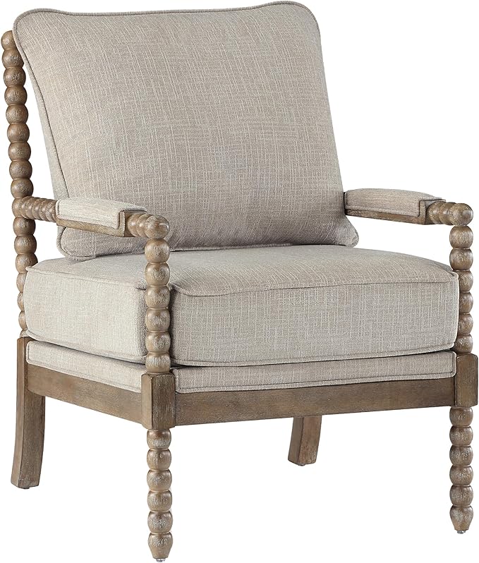 DUHOME Linen Fabric Spindle Accent Chairs Set of 2,Spool Chairs with High Resilience Spring Cushion and Armrest Pads, Leisure Armchair for Living Room Bedroom Farmhouse Home Office Belcony