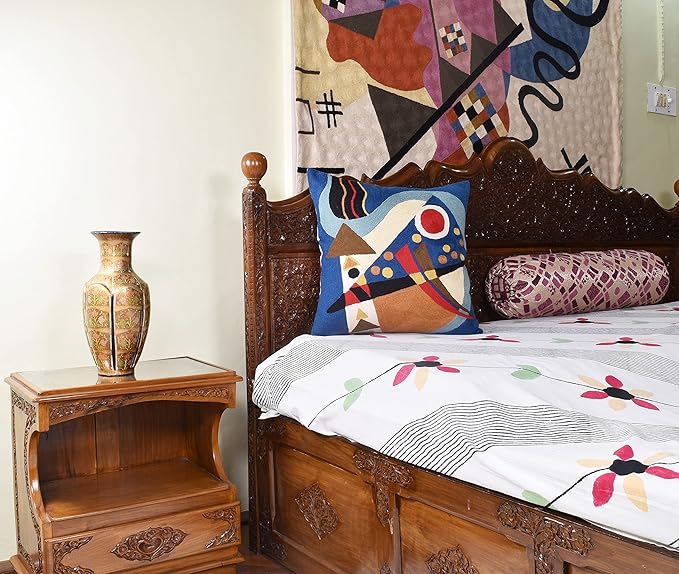 Kandinsky Blue Abstract Pillow Cover | Modern Outdoor Cushions | Mid Century Chair Cushions | Handmade Wool Size 18x18