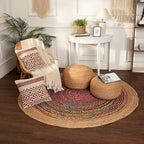 REDEARTH · Jute Circular Low Pouf Ottoman - Braided Pouffe Accent Sitting Round Footrest for Living Room, Bedroom, Nursery, kidsroom, Patio, Gym; 100% Jute (18"x18"x10"; Natural)