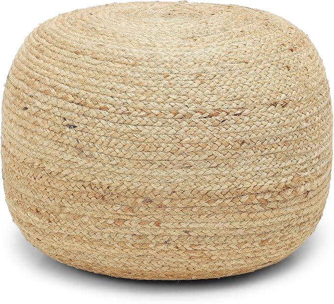 REDEARTH · Jute Circular Jute Pouf Ottoman - Braided Pouffe Accent Sitting Round Footrest for Living Room, Bedroom, Nursery, kidsroom, Patio, Gym; 100% Jute (19.5"x19.5"x14"; Jute Natural)