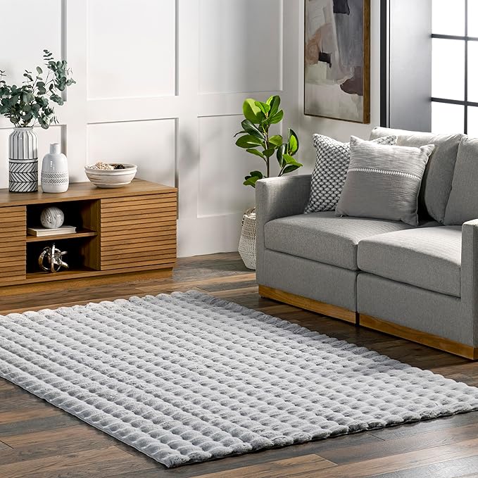 nuLOOM 5' x 8' Cozy Plush Area Rug, Machine Washable, Non-Slip, Soft Fluffy Shag Carpet for Living Room Bedroom Kids Room Nursery Home Decor, Jeni Silver