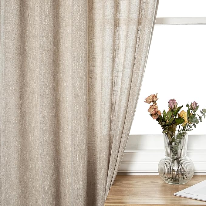 MYSKY HOME Ceiling Curtains for Living Room, Soft Cotton Curtain Polyester Blend Semi Sheers Light Filtering Window Treatments Decor Back Tab Top Panel, 50" x 95", Light Oatmeal, 2 PCs