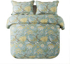 NEWLAKE Cotton Bedspread Quilt Sets-Reversible Patchwork Coverlet Set, Green Floral Pattern, King Size
