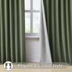 RAIN CITY 2 PCs Olive Green Linen Blackout Curtains 84 Inch Long for Living Room,Pinch Pleated Drape with Hooks Back Tab Boho Decor, Olive Forest Loden Full Black Out Curtains for Bedroom