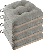 Non Slip Chair Cushions for Dining Chairs Set of 4 Kitchen Chair Cushions 18"x18"x3" Turfted Chair Pads Comfortable and Soft Seat Cushion with Ties, Light Grey