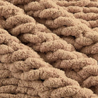 Carriediosa Chunky Knit Throw Blanket 60" X 80" Twin, 100% Hand Made Large Chenille Loop Yarn Soft Fluffy Throws for Couch Sofa Bed, Big Crochet Cozy Heavy Thick Cable Woven Blankets, Tan Brown