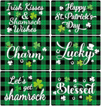 St. Patrick’s Day Placemats Set of 6 Buffalo Plaid Plastic Table Mats Lucky Shamrock Place Mats Blessed Holiday Table Decoration for Indoor Outdoor Party Kitchen Dining