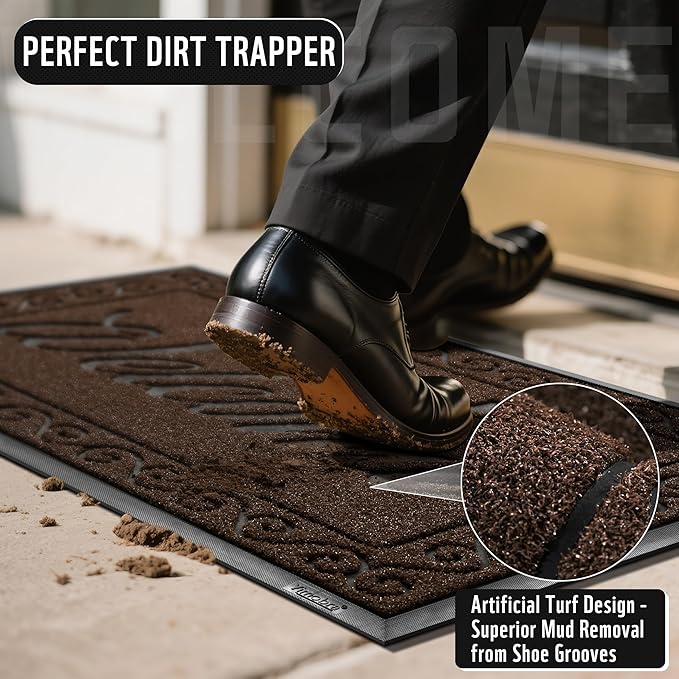 Yimobra Welcome Mat Outdoor Indoor, Waterproof Heavy Duty Front Door Mat Outside Entrance, Extra Sturdy Non-Slip Doormat, Low Profile, Dirt Trapping, 36x24 Inches, Coffee