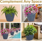 Sunnydaze 24-Inch Anjelica Large Plastic Pot for Plants - Outdoor Polyresin Round Planter with Drillable Drainage Holes - Slate