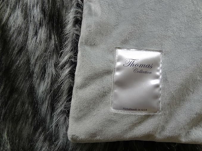 Exotic Siberian Husky Faux Faur Throw Blanket - Gray White Black Husky Fur - Gray Faux Fur Throw Blanket - Luxury Soft Faux Fur, Handmade in US, 16411