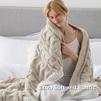 Bedsure Cable Knit Twin Blanket for Couch Bed - Breathable Chenille Chunky Knit Twin Blanket for Decorative Gift, GentleSoft Cozy and Warm for Winter and All Seasons, Beige, 60x80 Inches