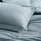 Monbix Queen Comforter Set - 7 Pieces Dusty Blue Cationic Dyeing Bed in a Bag Queen Bedding Sets with Sheets, Pillowcases & Shams, Reversible Bedding Comforters