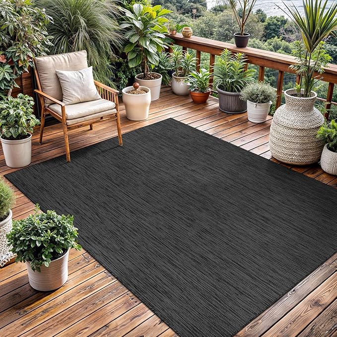 Washable Indoor Outdoor Rug 6x9 Weather Resistant Area Rugs Modern Solid for Porch Deck Balcony Backyard Patio Outside Carpet (6 X 9 Dark Grey)